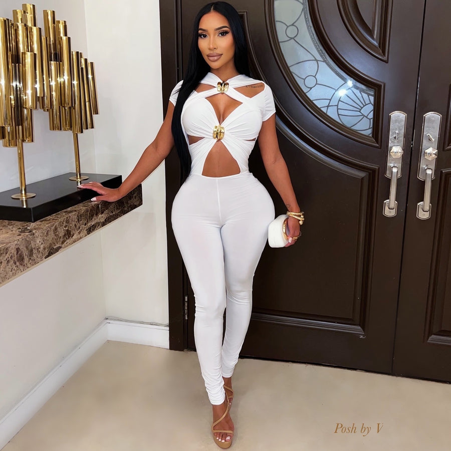 Lopez cut out jumpsuit (White/gold)