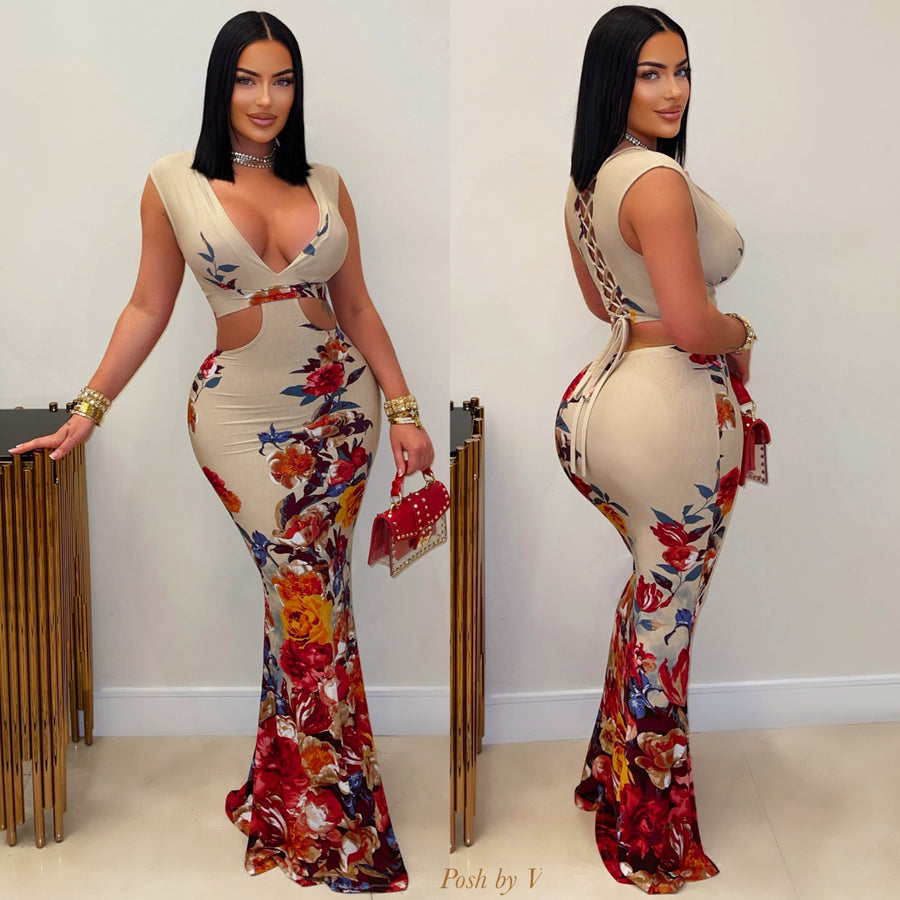 Rosalia maxi dress (Nude/Red)