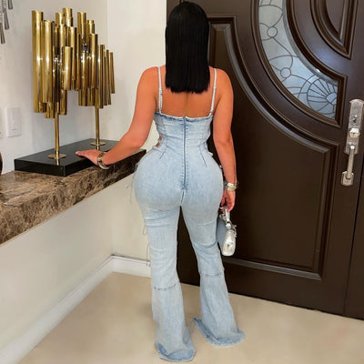Miraya laced denim jumpsuit (Blue)