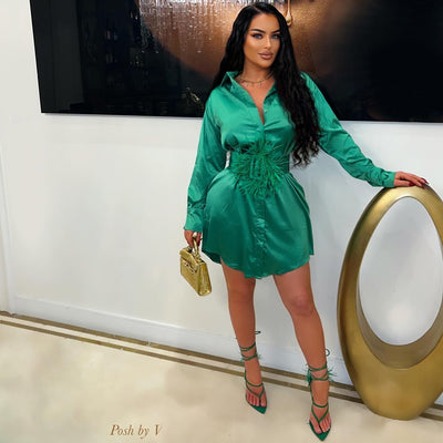 Anura shirt dress w/fur belt (Green)