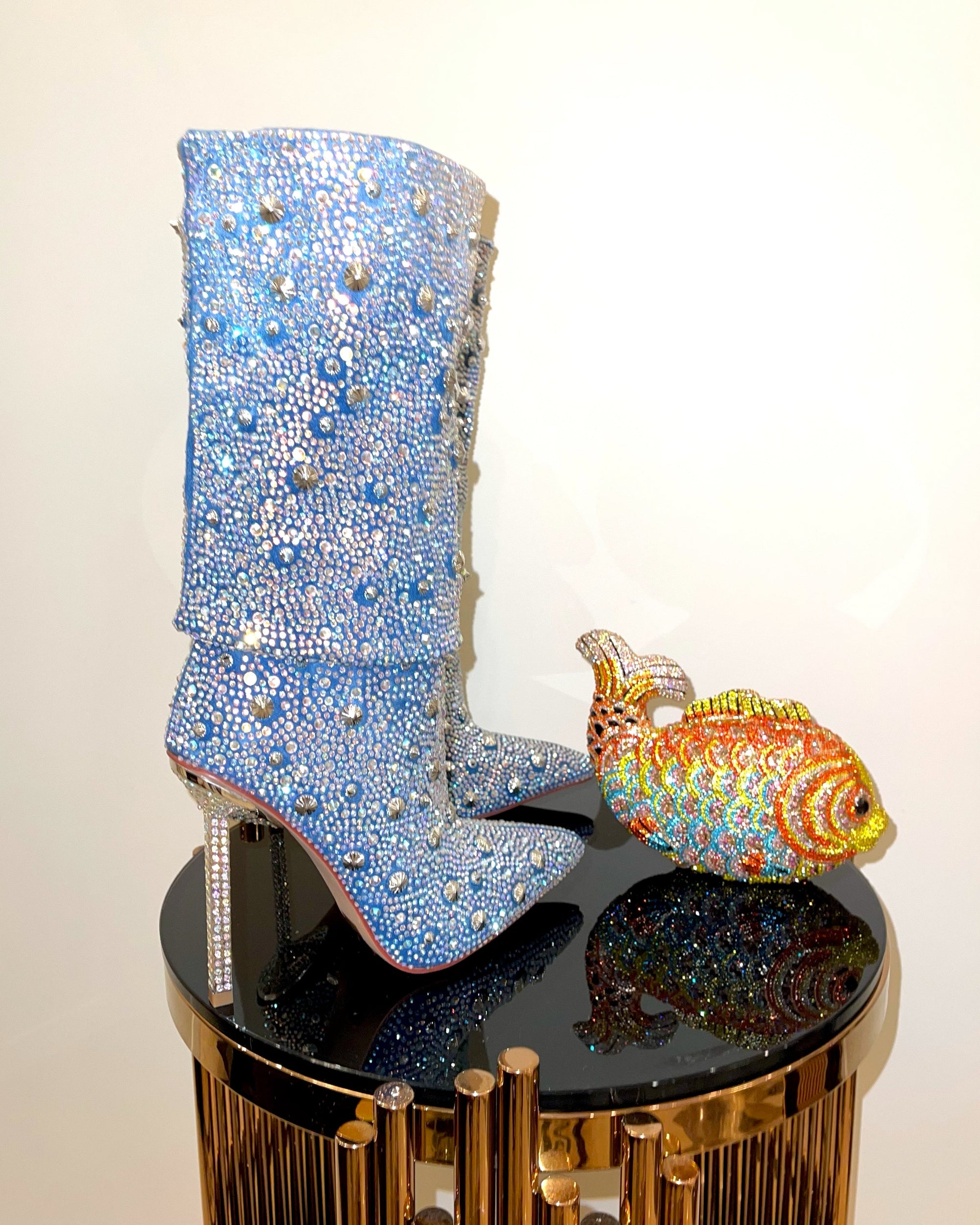 Paris crystal denim boots