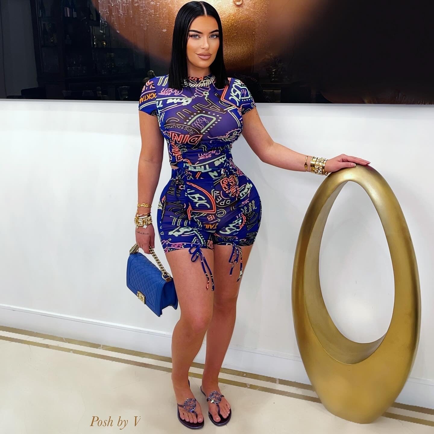 Bella shorts set (Navy multi)