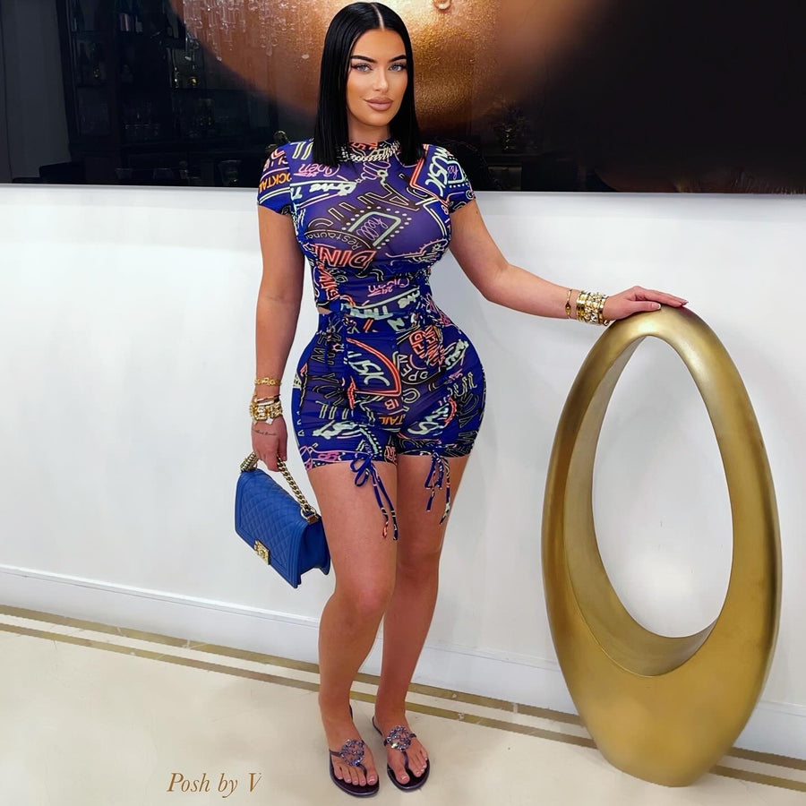 Bella shorts set (Navy multi)