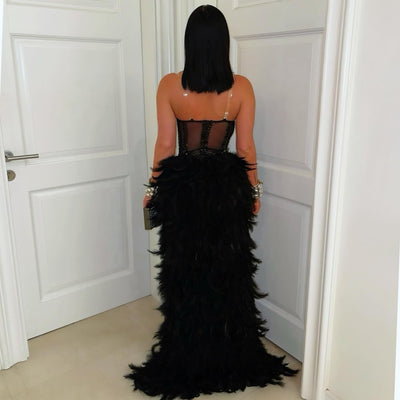 Tusci corset crystal feather dress (Black)