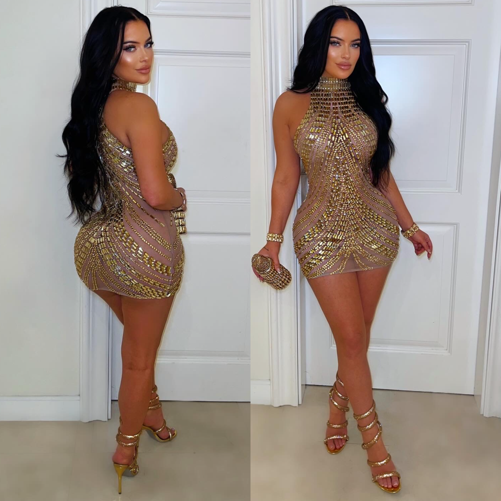 Sade crystal mini dress (Gold)