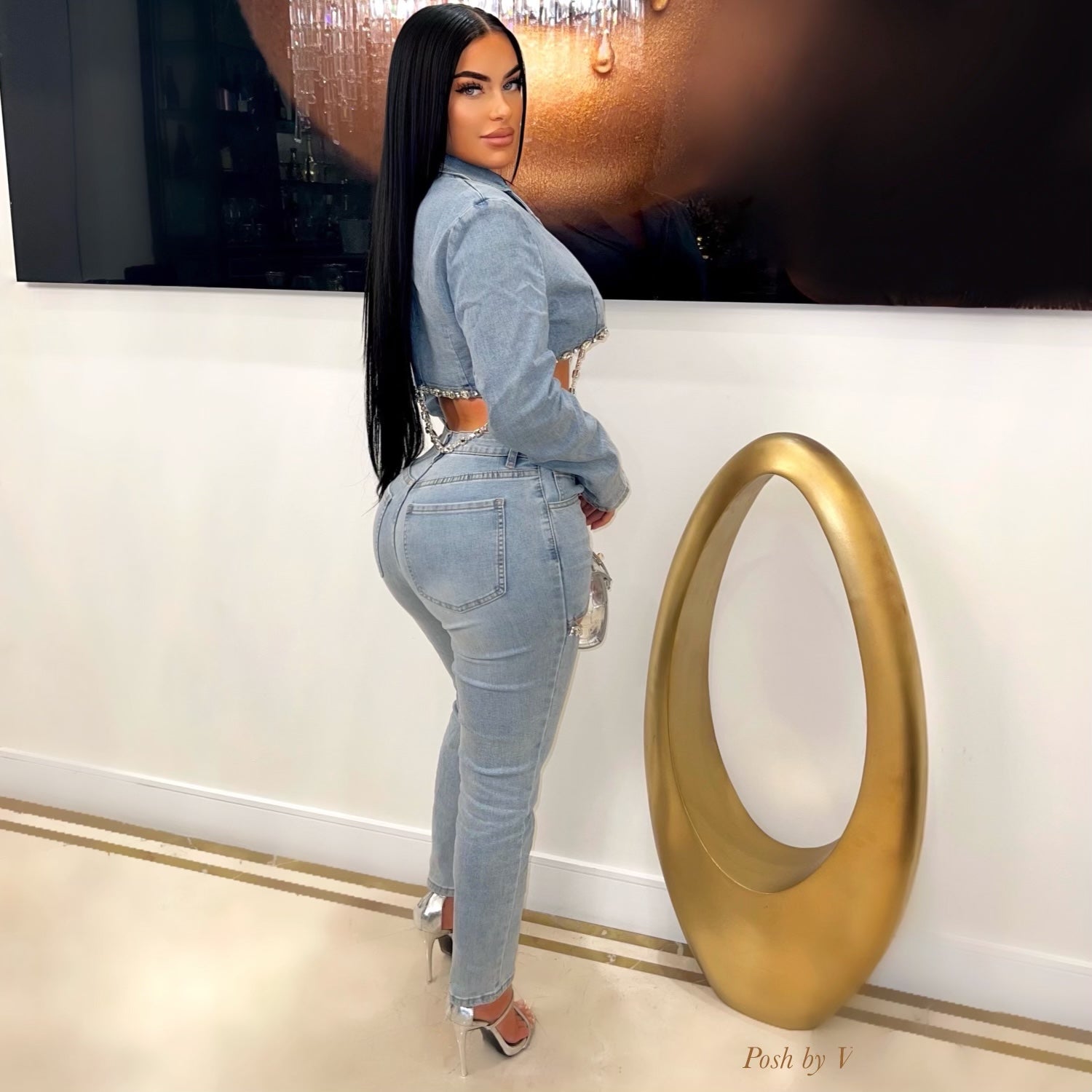 Rue crystal cut jeans (Blue)