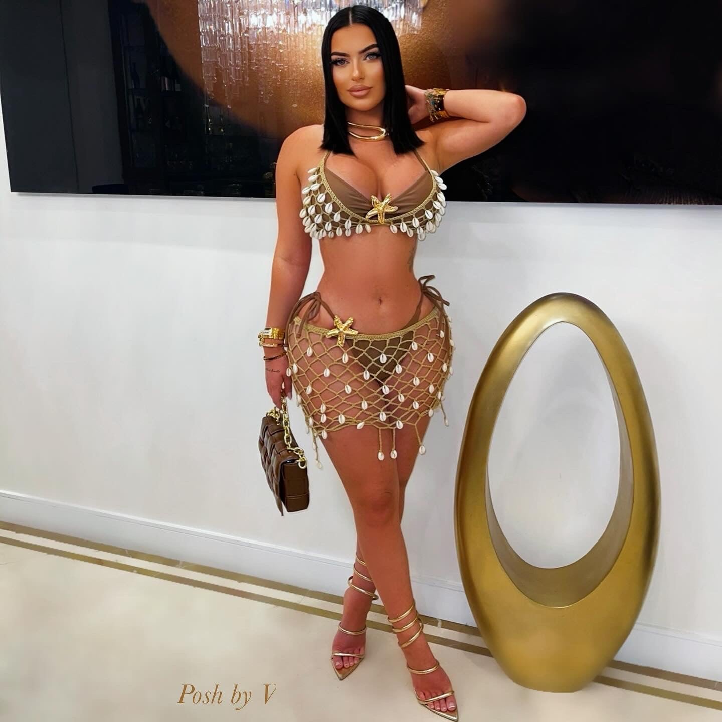 Sea shell bikini/skirt set (Mocha/ivory)