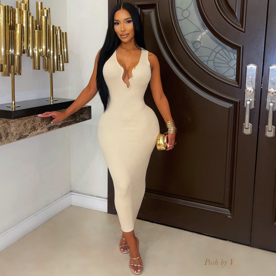 Saniya rib maxi dress (Beige/gold)
