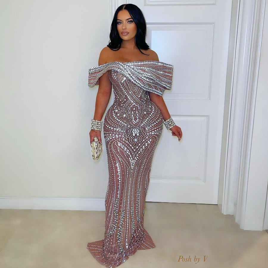 Pristine crystal gown (Nude/silver)
