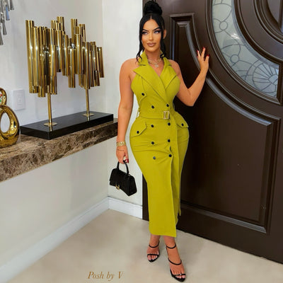 Ivy belted midi dress (Lime)