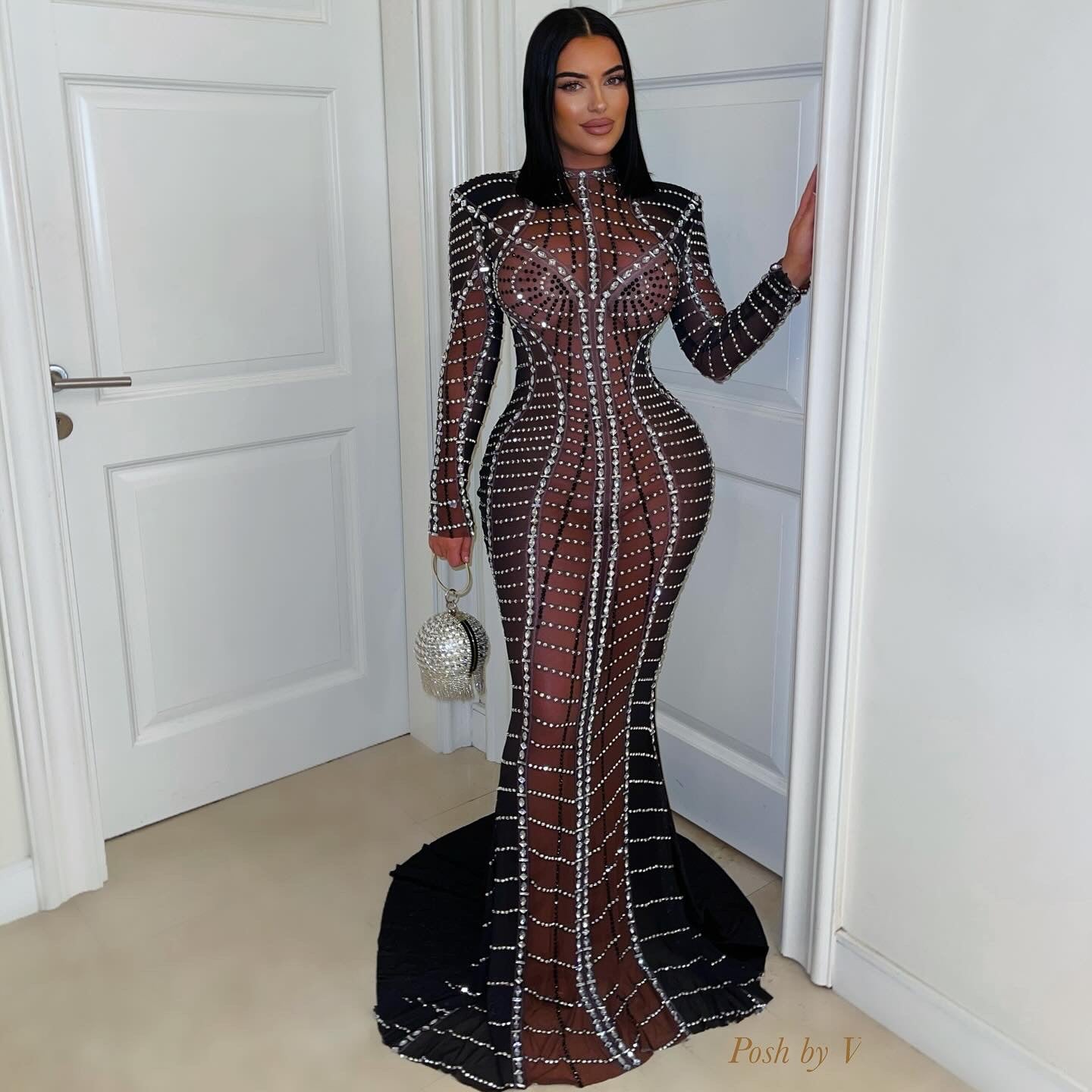 Veza velvet crystal gown (Black/brown)