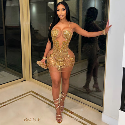 Goddess crystal glam dress (Gold)
