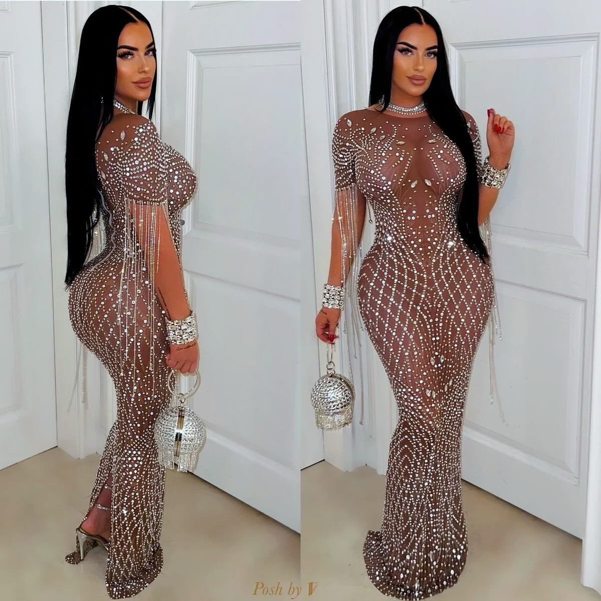 Amari crystal dress (Brown/Silver)