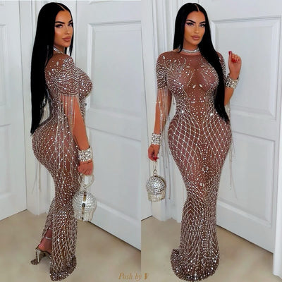 Amari crystal dress (Brown/Silver)