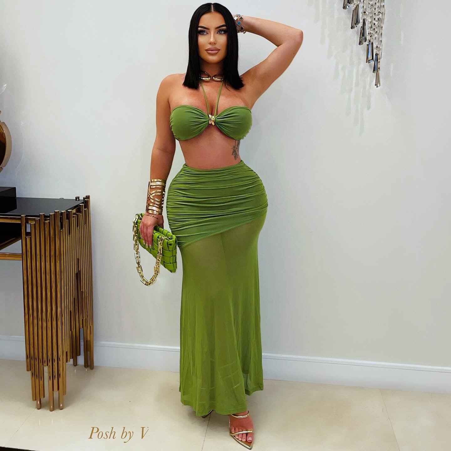 Talania skirt set (Brown/gold)