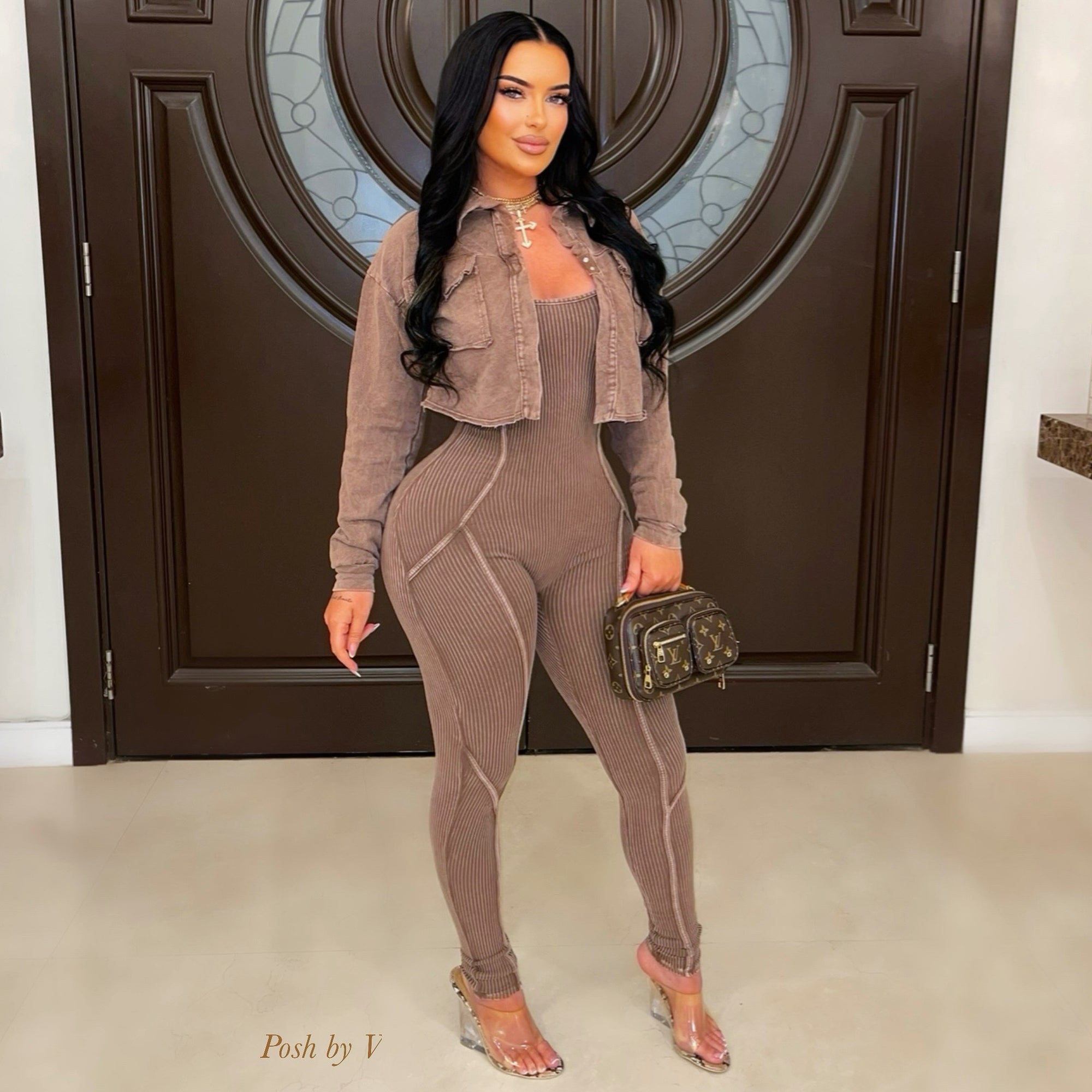Lume rib jumpsuit set (Mocha)