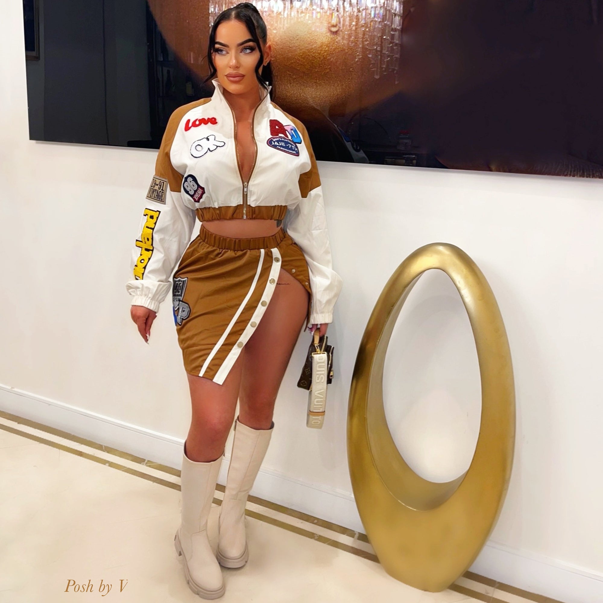 Slade jacket skirt set (Brown/nude)