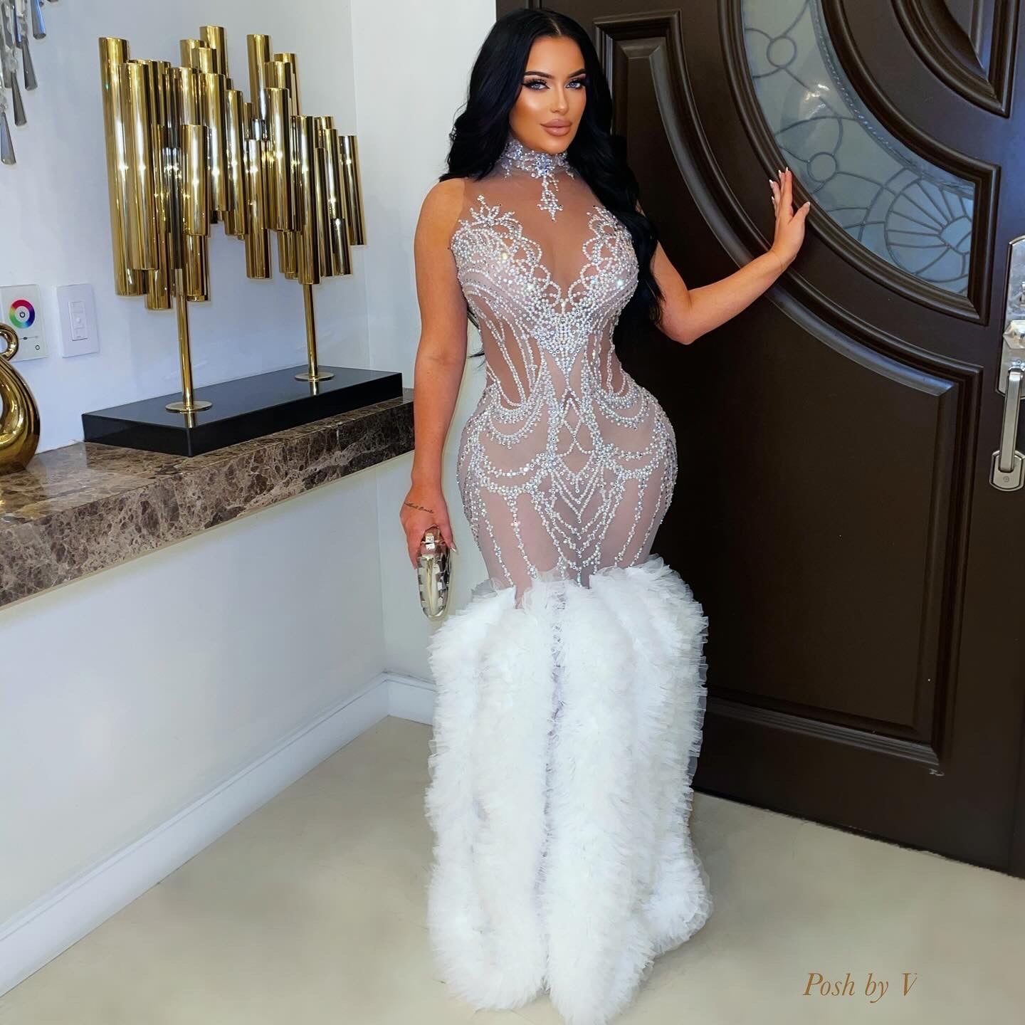 Carmelita crystal glam dress (White/nude)