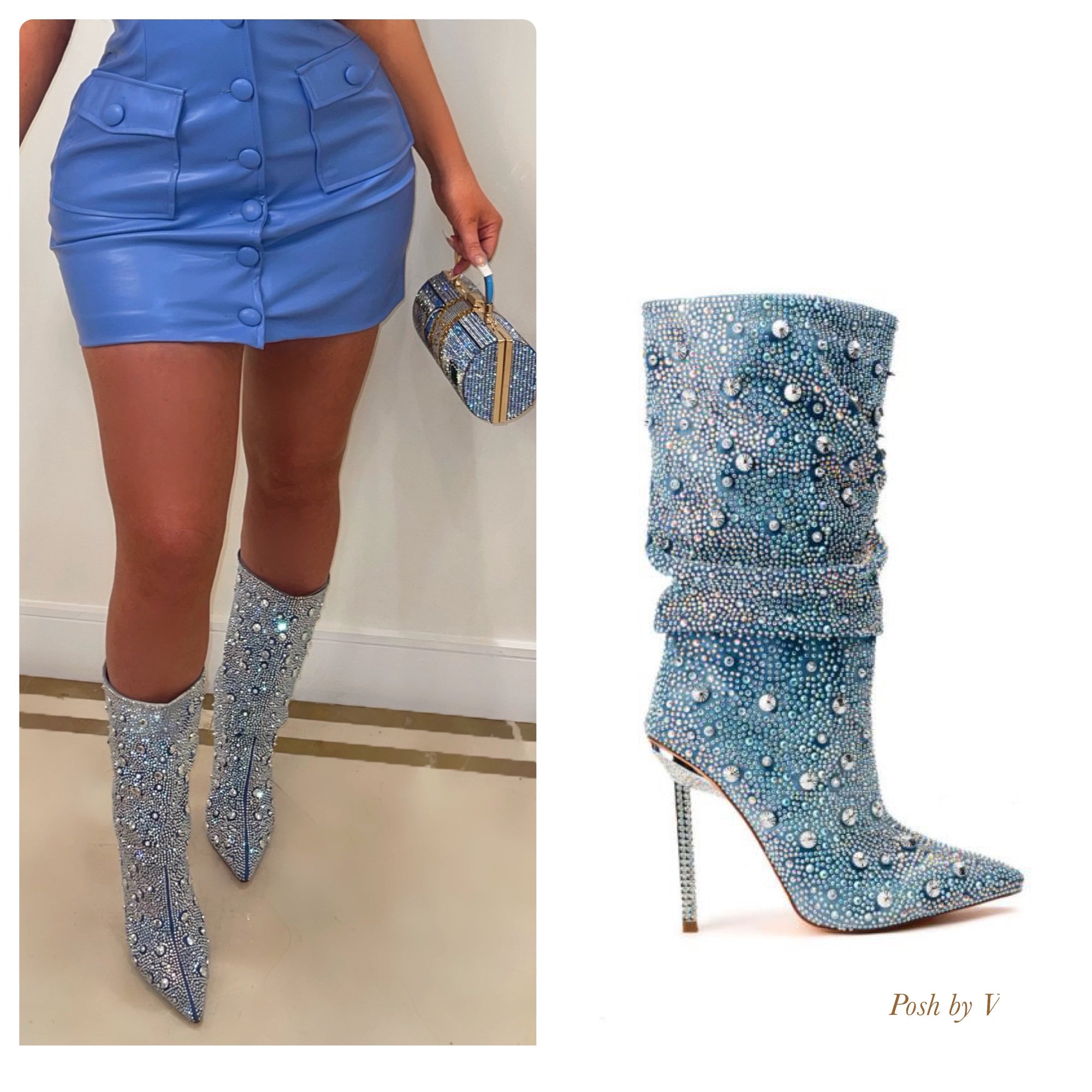 Paris crystal denim boots