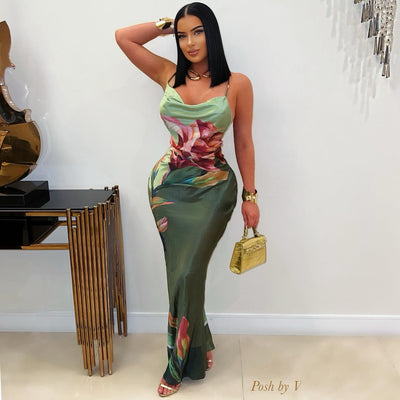 Casablanca maxi dress (Olive multi)