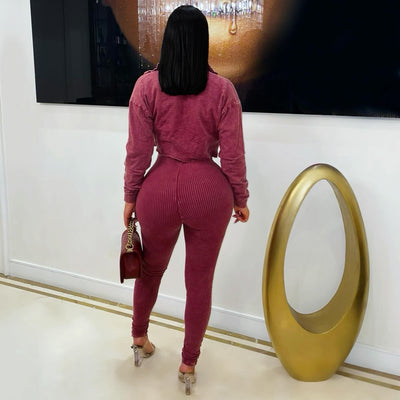 Lume rib jumpsuit set (Wine)