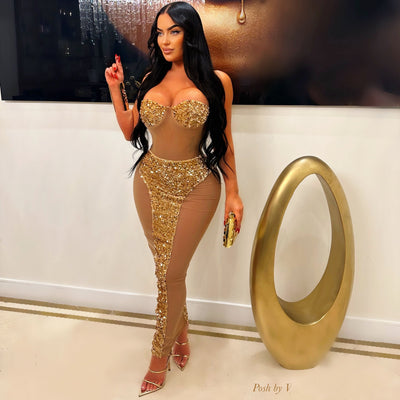 Sade glam maxi dress (Gold)