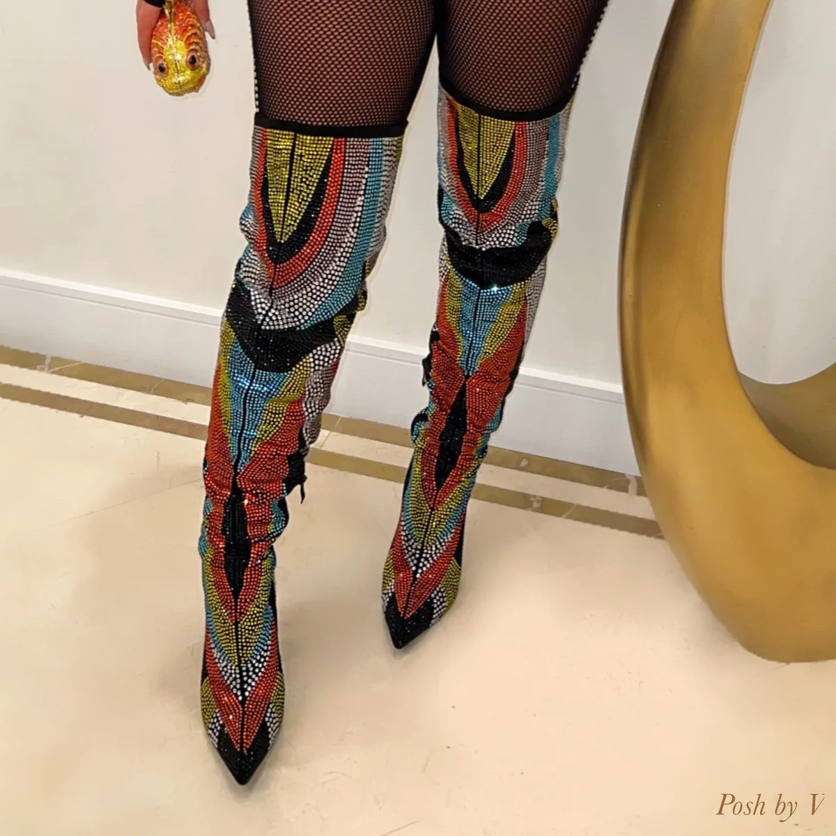 Glamor crystal boots (Black multi)