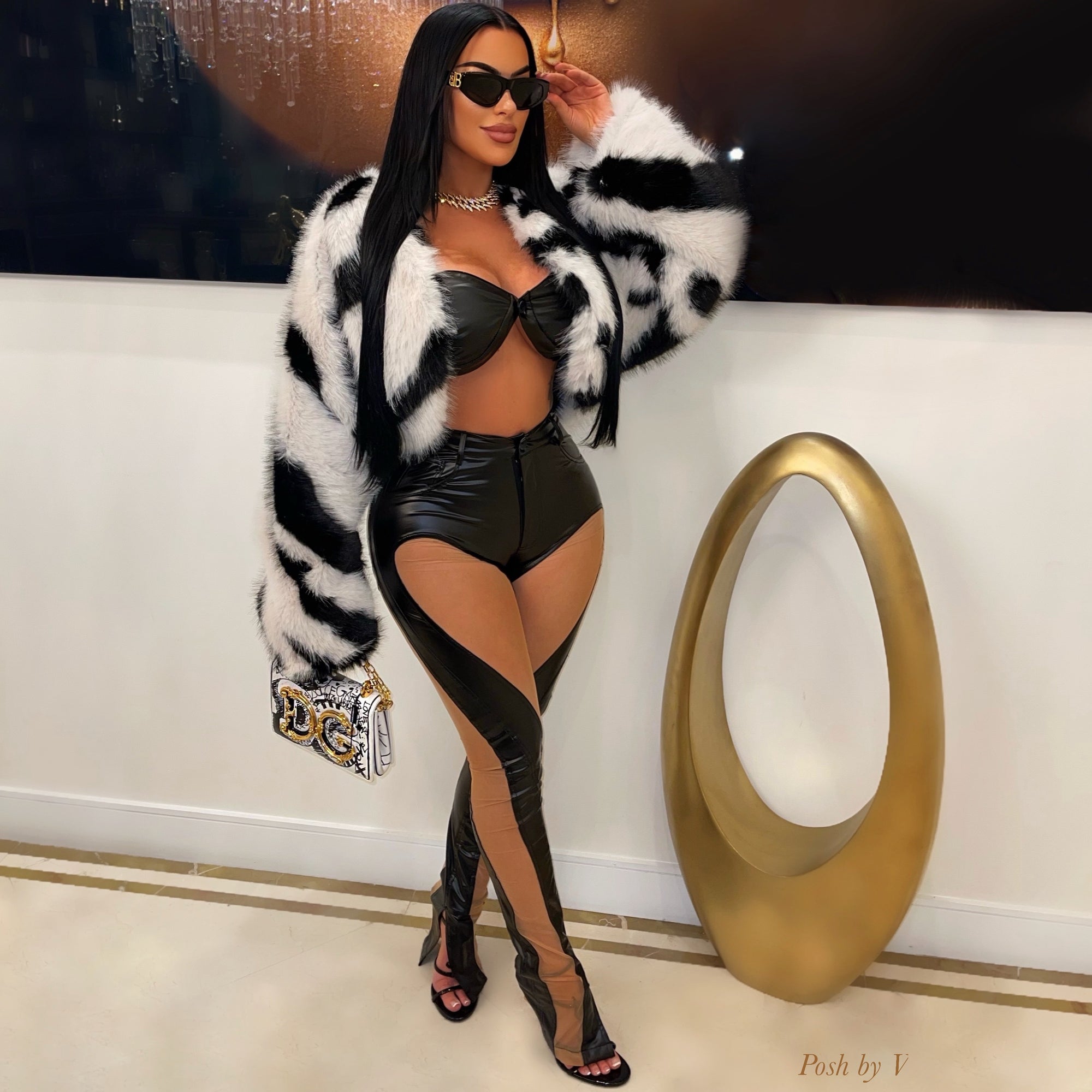 Muse fur jacket (Black/white)