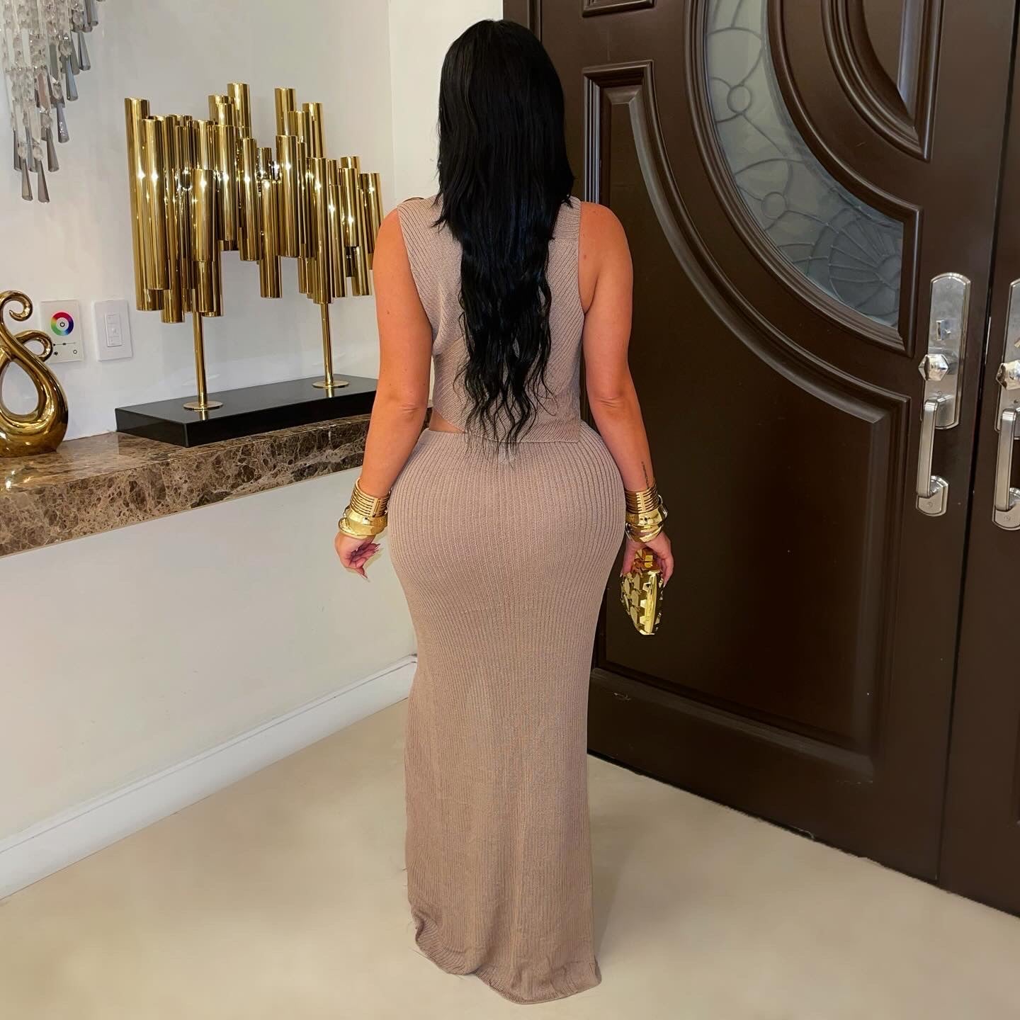 Mykonos knit skirt set (Nude/gold)