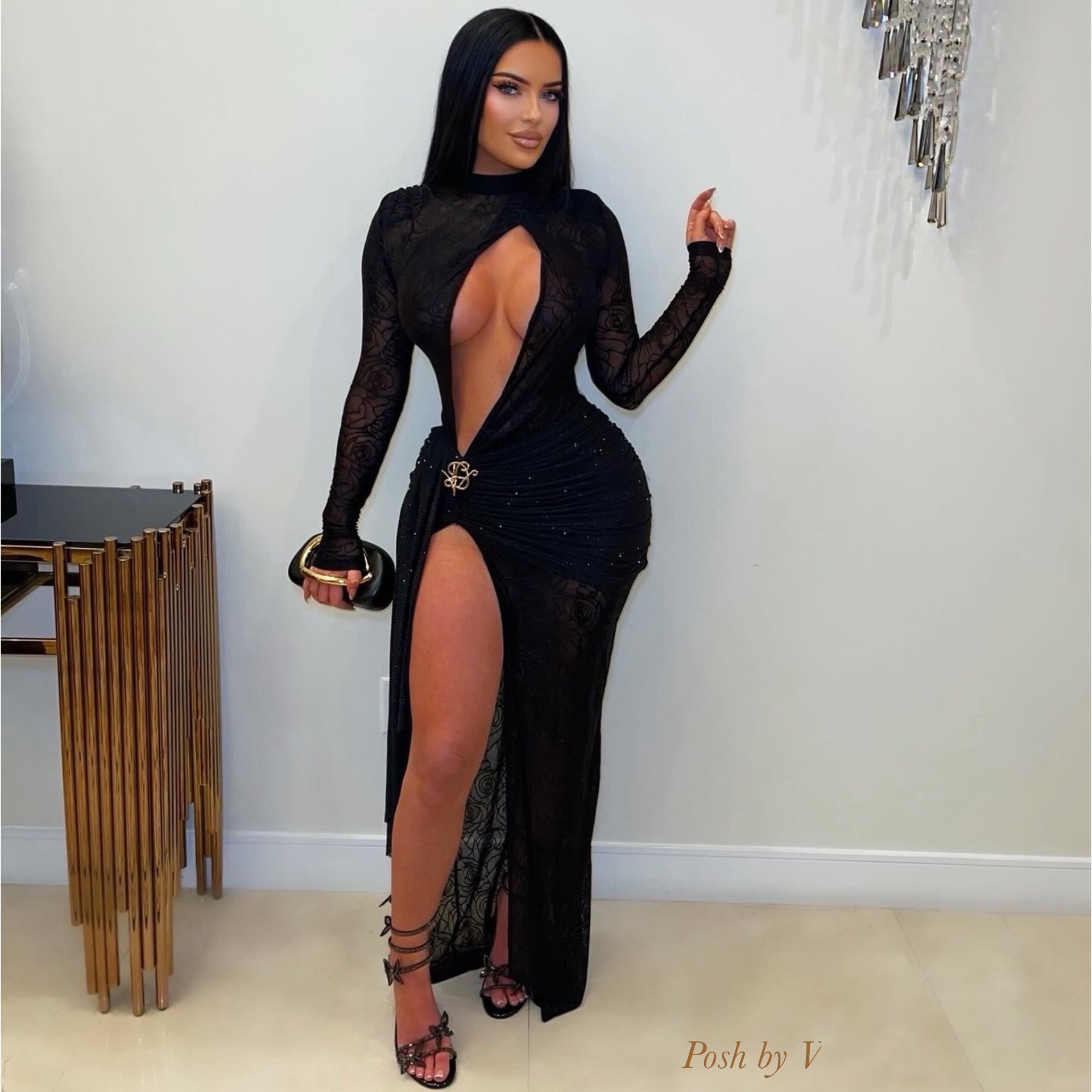 Posh elegance crystal dress (Black/gold)