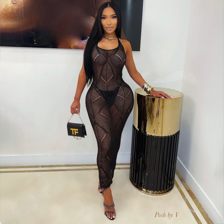 Gala crochet metallic dress (Black)