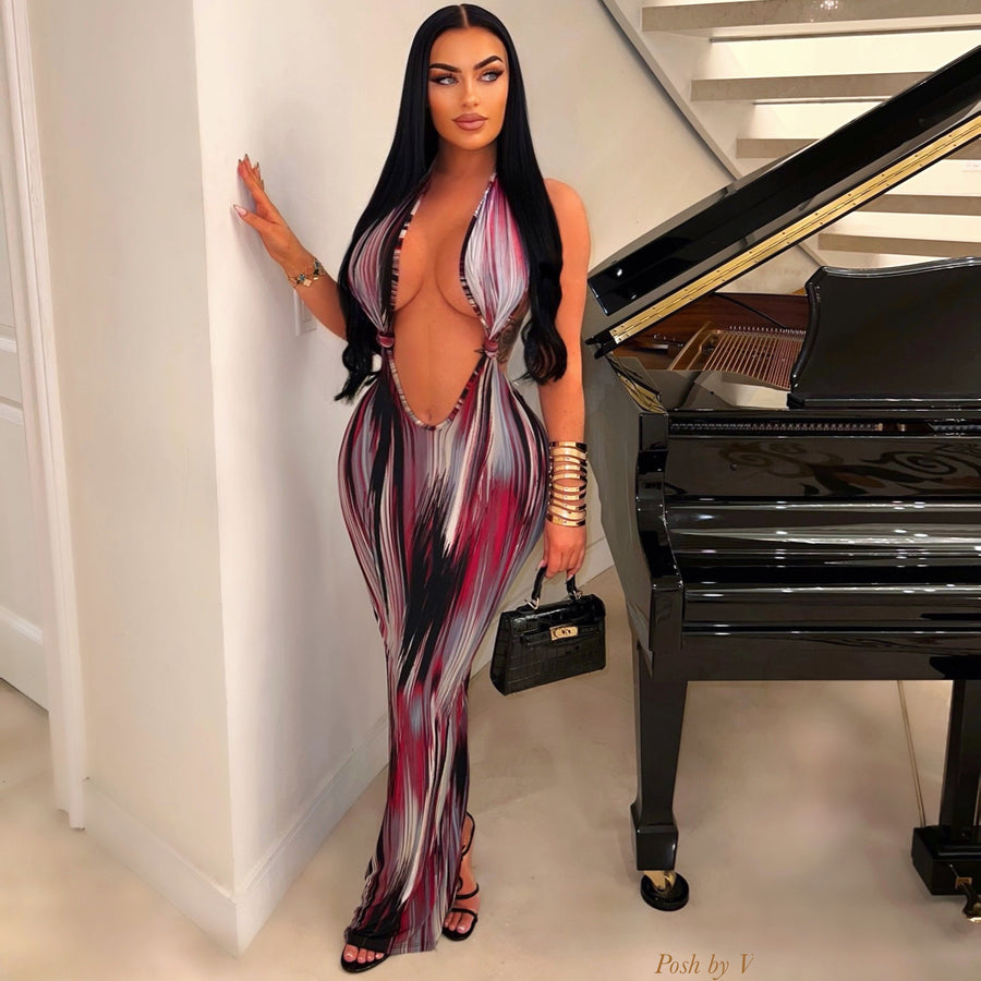 Yette maxi dress (Grey/wine)