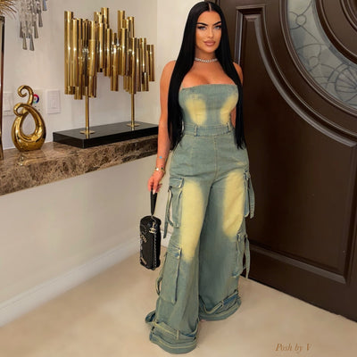 Kenzi denim cargo jumpsuit