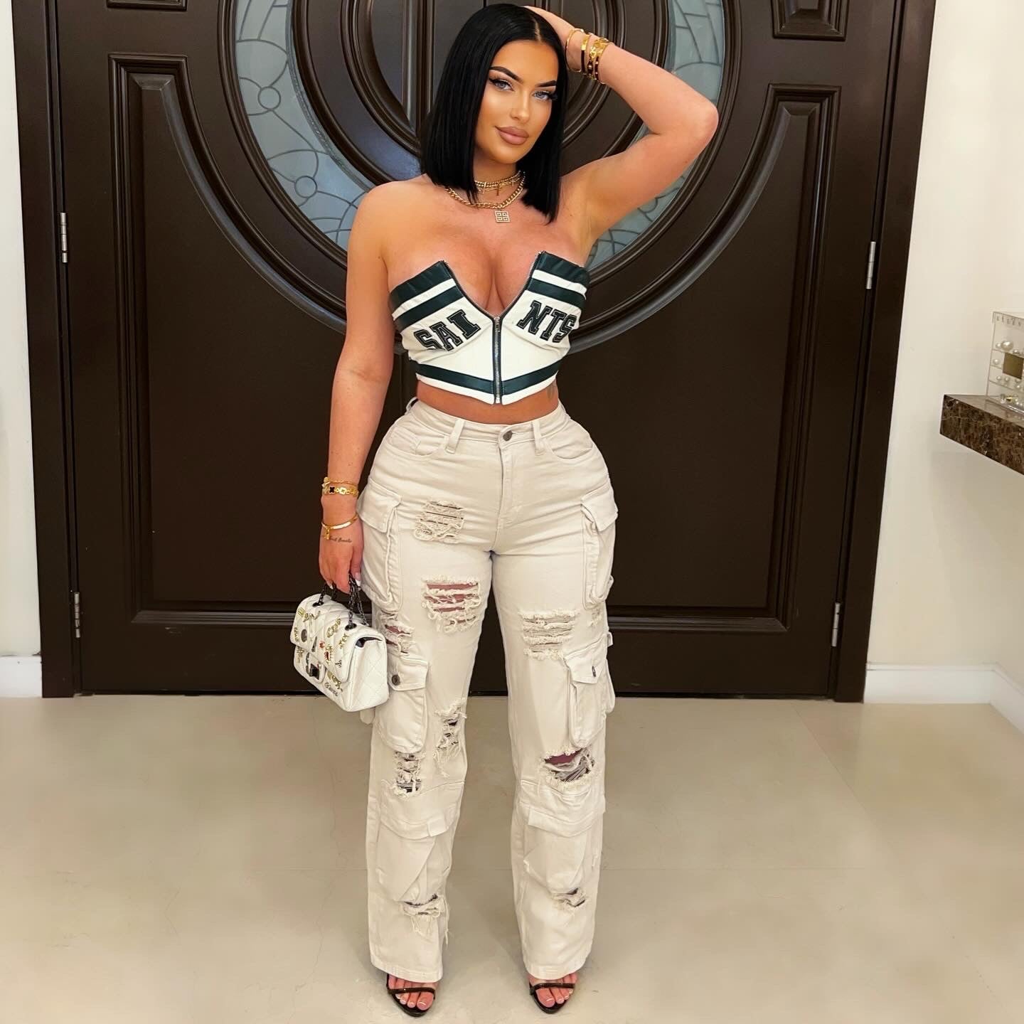 Sansi ripped cargo jeans (Ivory)