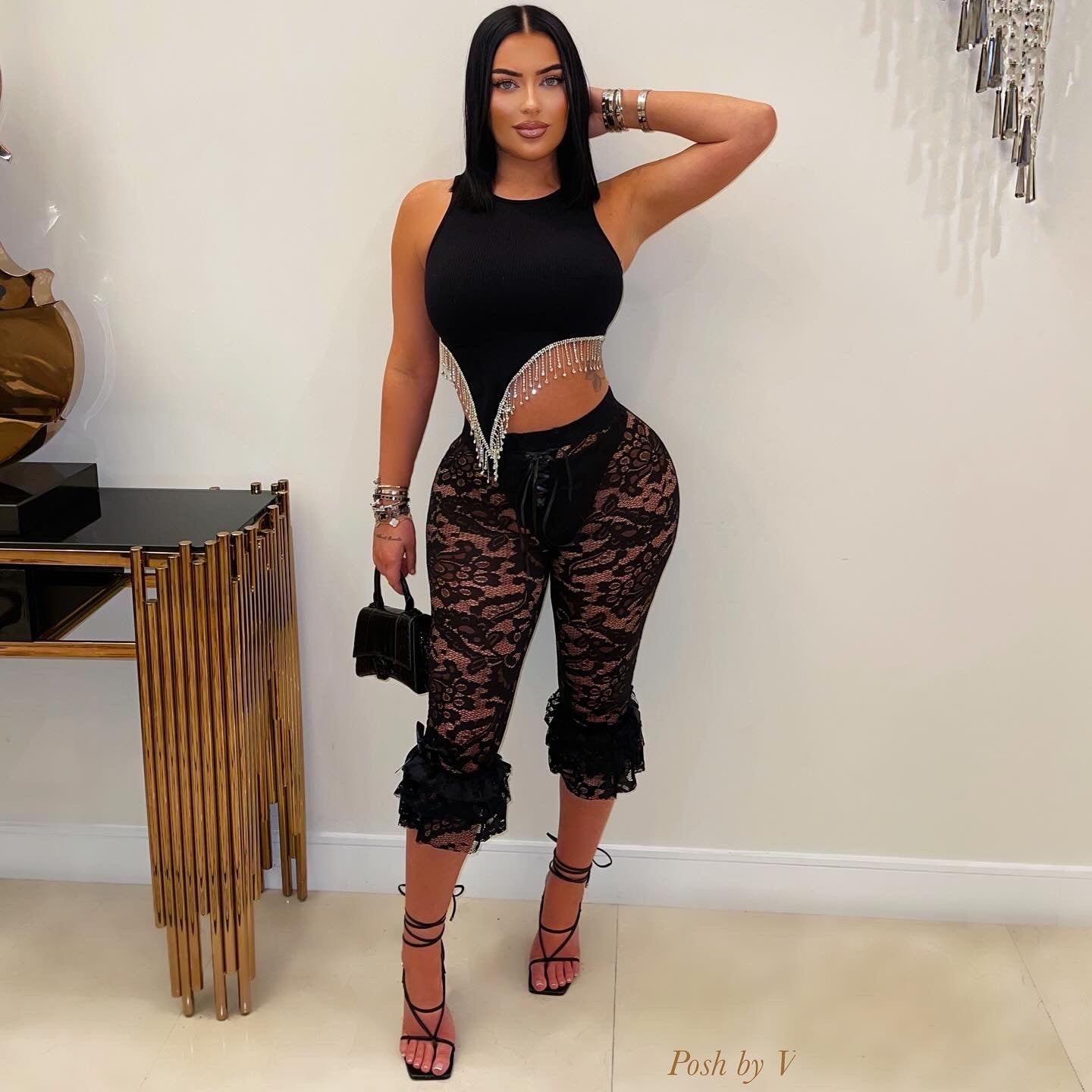 Love lace crop leggings (Black)