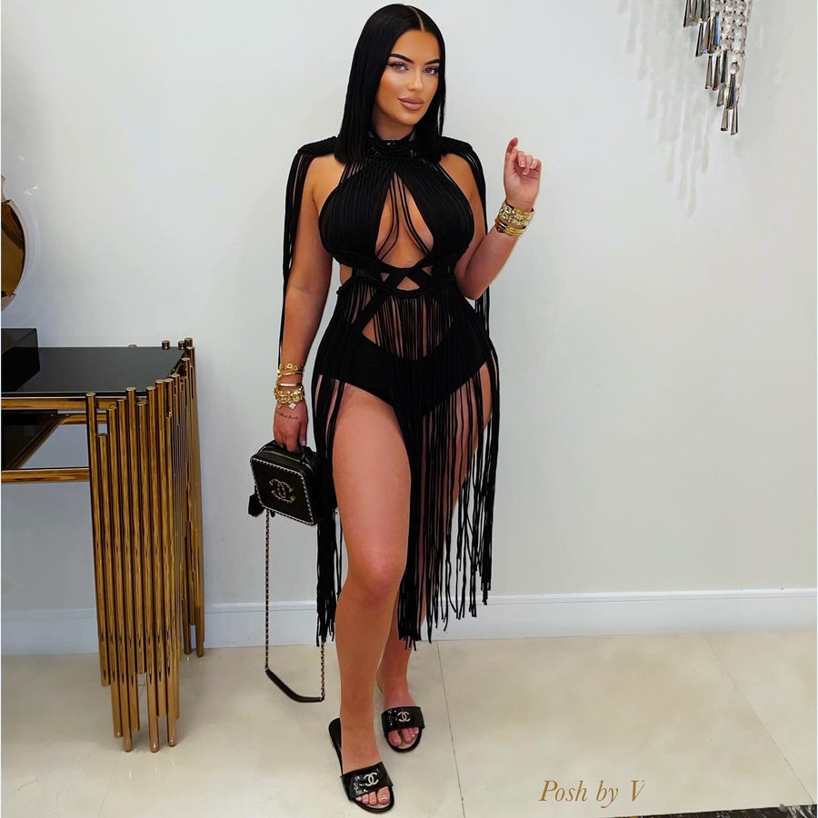 Bahia monokini/ tassel dress set (Black)