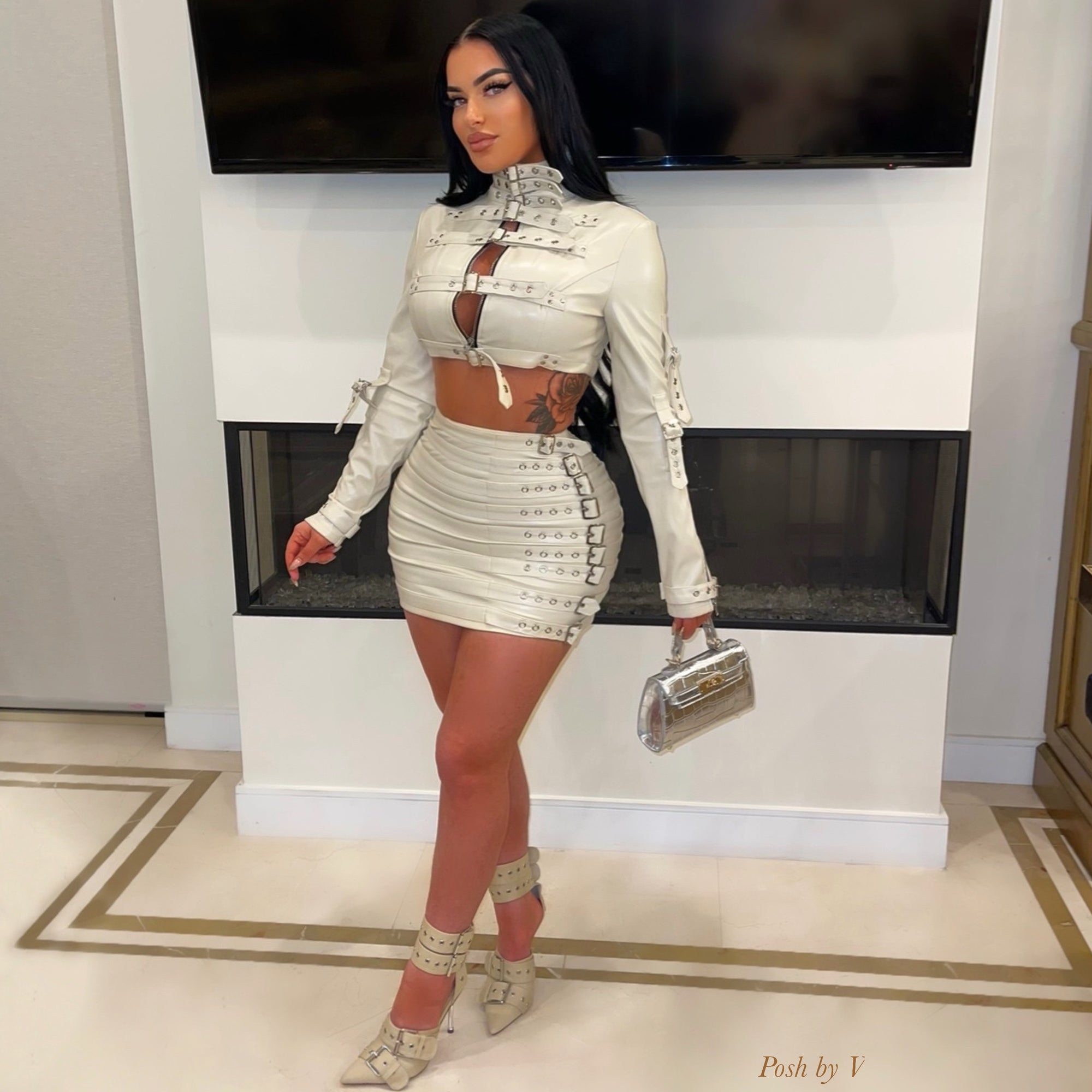 Essex belted jacket set (Ivory)