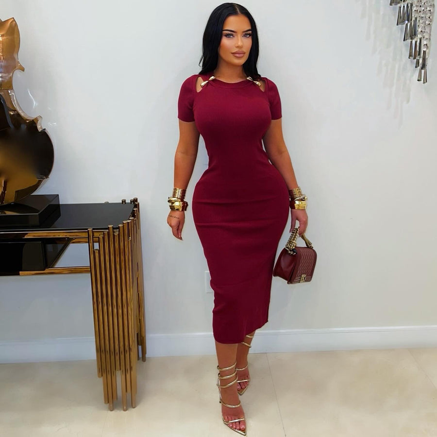 Dara knit dress (Wine/gold)