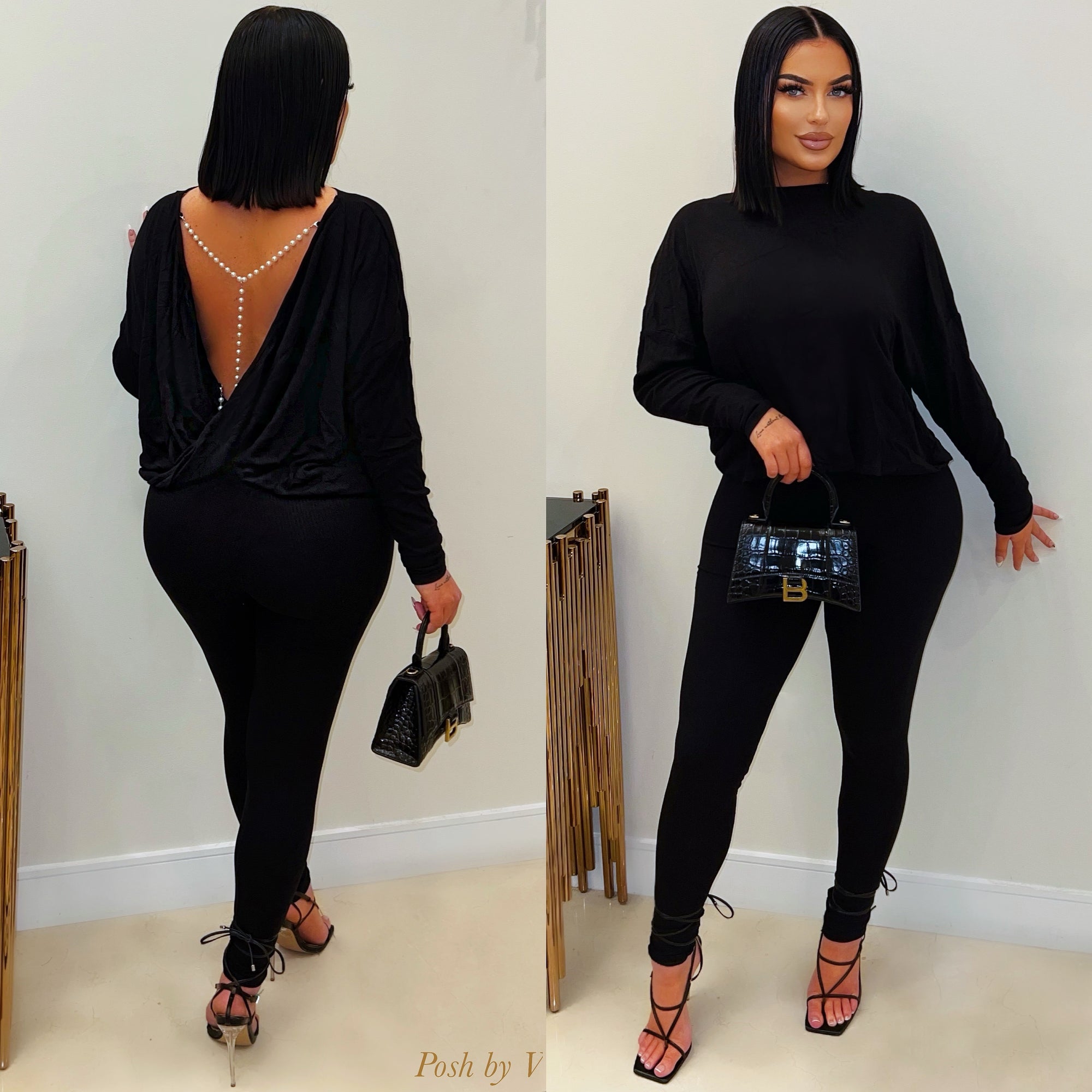 Maya pearl leggings set (Black)