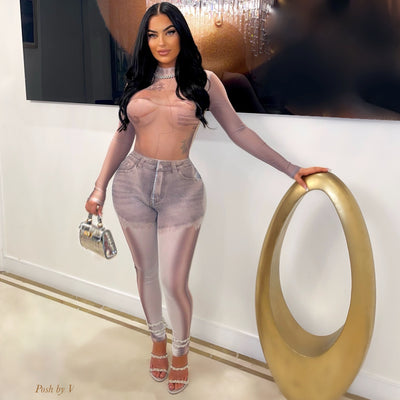 Posh Illusion jumpsuit (Grey/nude)