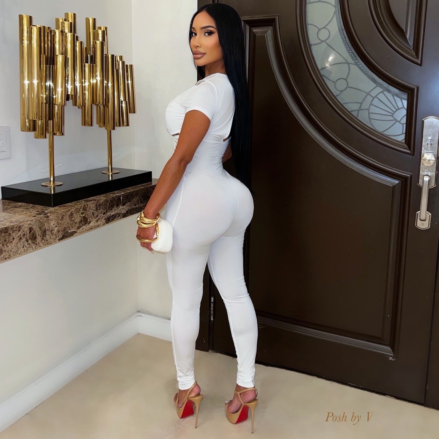 Lopez cut out jumpsuit (White/gold)