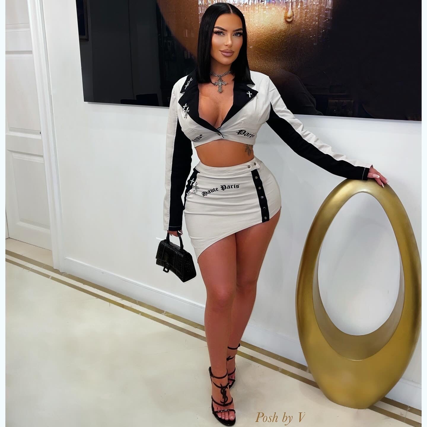 Haute Paris skirt set (Taupe/black)