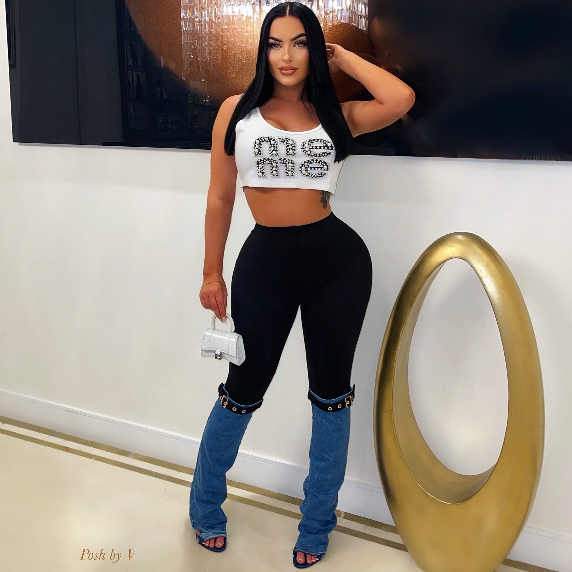 Denim boot leggings (Black/Nude)