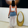 Cabo lace denim skirt (Blue/white)