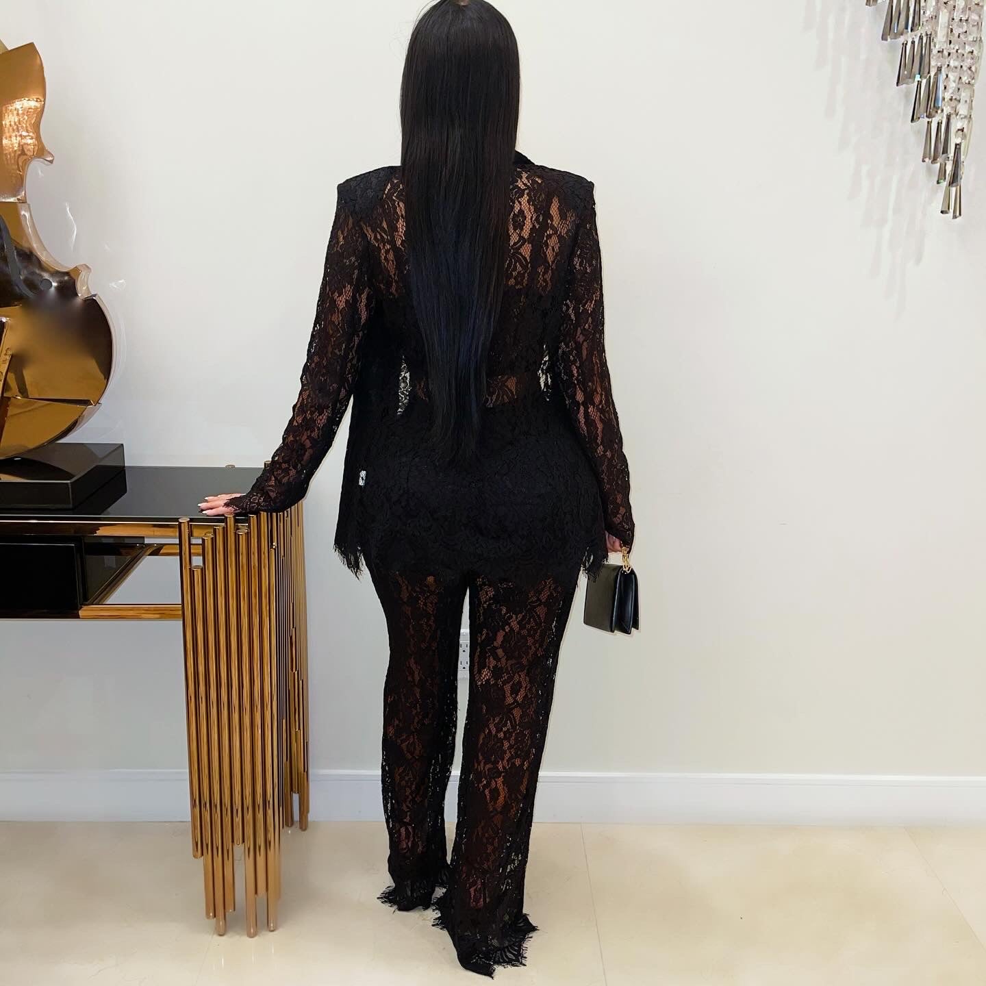 Luxe lace 3pcs jacket set (Black)