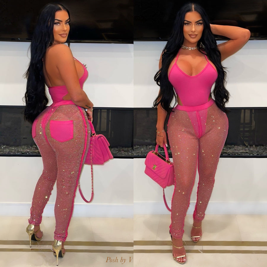 Kojie crystal leggings set (Pink)