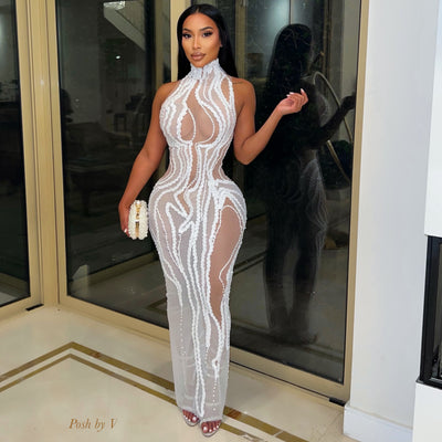 Tava midi glam dress (White)