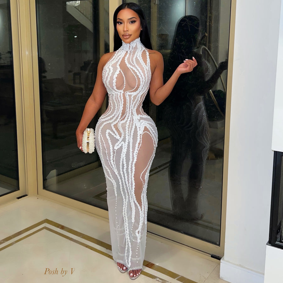 Tava midi glam dress (White)