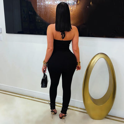 Elix rib jumpsuit (Black/gold)