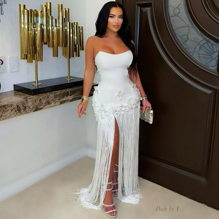 Zala fringe glam dress (White)